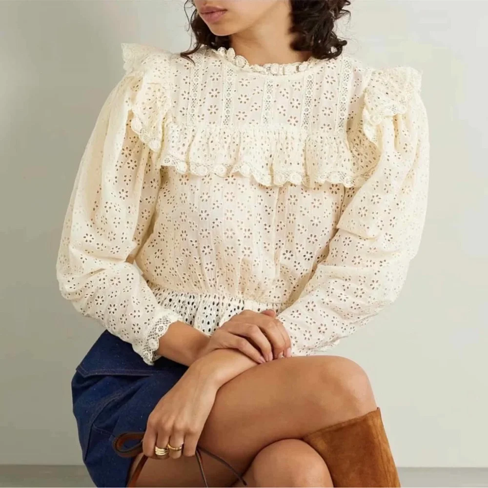 Doen Floryn Blouse - Lace Trim Broderie Anglaise Shirt - Size S - Picture 2 of 10